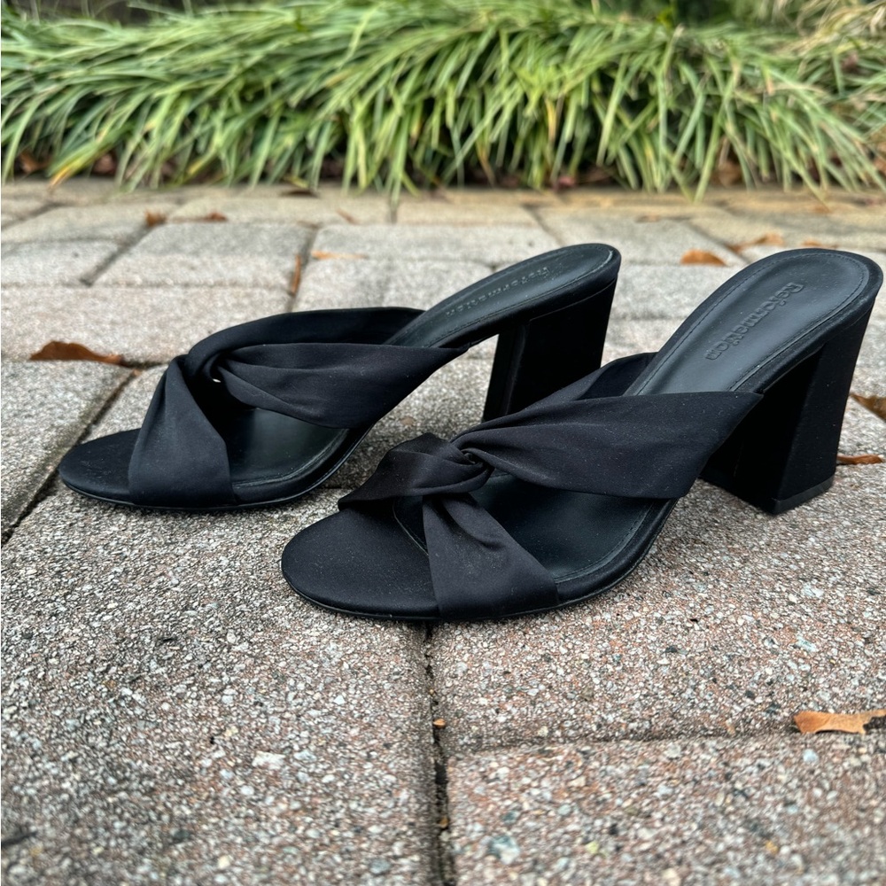 Reformation Black Satin Heeled Mules